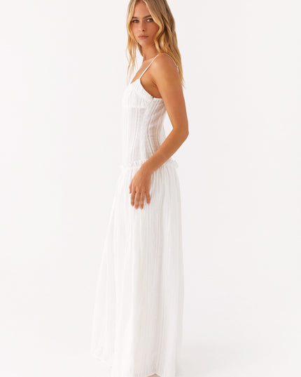 Ivoorkleurige maxi-jurk met verlaagde taille