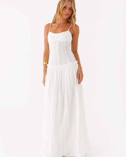 Ivoorkleurige maxi-jurk met verlaagde taille
