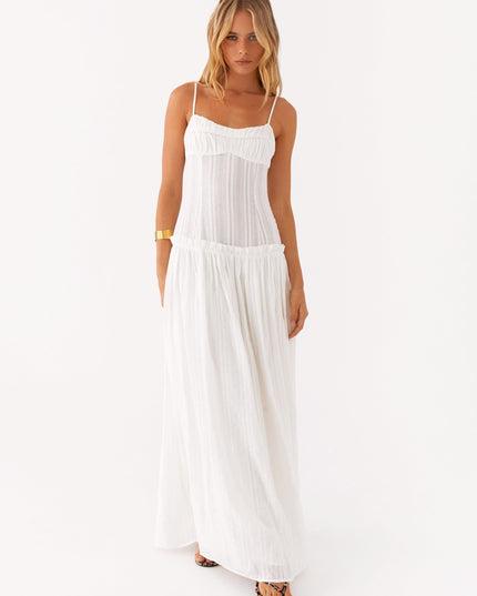Ivoorkleurige maxi-jurk met verlaagde taille