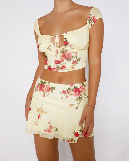 Mouwen Crop top met bloemenprint en wikkelminirok