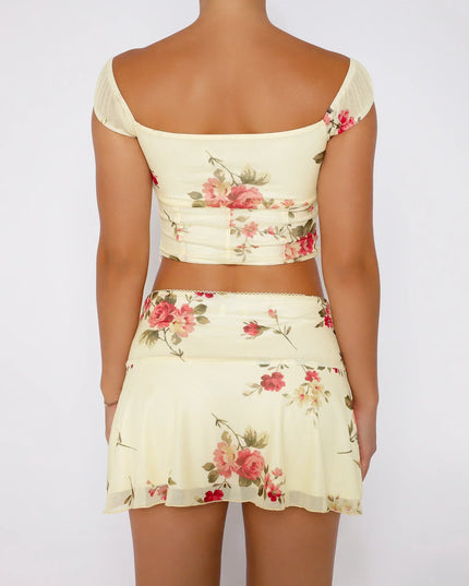 Mouwen Crop top met bloemenprint en wikkelminirok