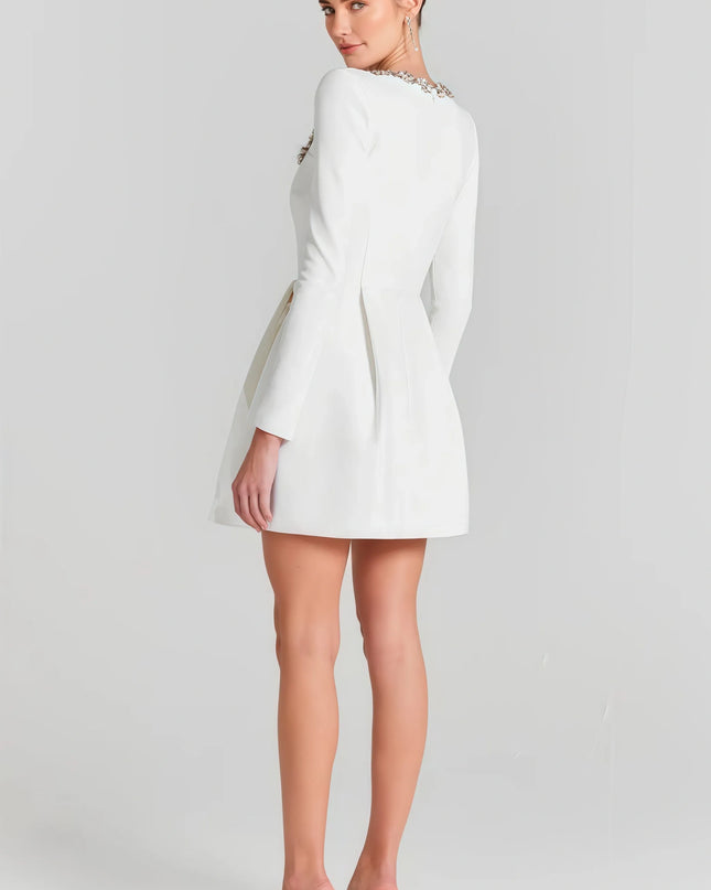 Azura mini-jurk met lange mouwen en vierkante hals