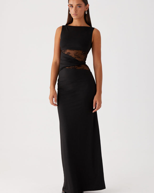Zwarte gedraaide maxi-jurk