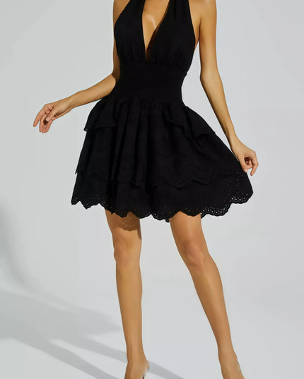 Khesa zwarte mini-jurk met V-hals halter