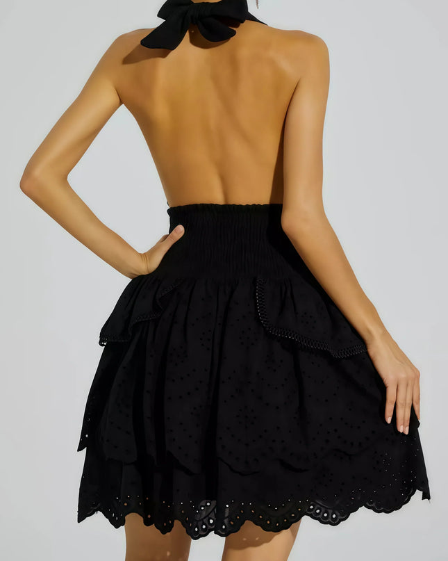 Khesa zwarte mini-jurk met V-hals halter