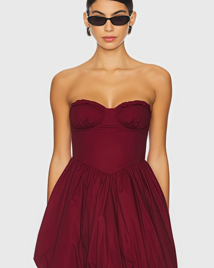 Zia's strapless mini-jurkje met ruches