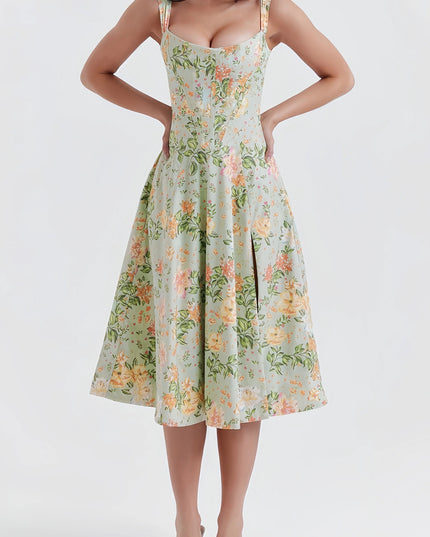 Selia groene bloemen midi-jurk met split