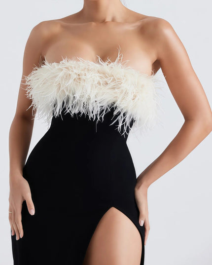 Ellery biologische midi-jurk met hoge split en veren