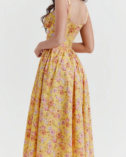 Rali elegante gele bloemen midi-jurk