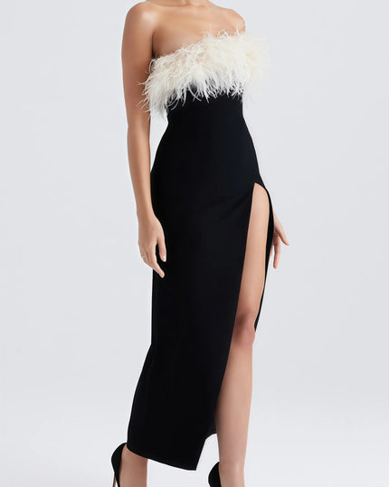 Ellery biologische midi-jurk met hoge split en veren