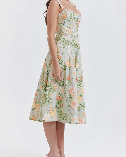 Selia groene bloemen midi-jurk met split
