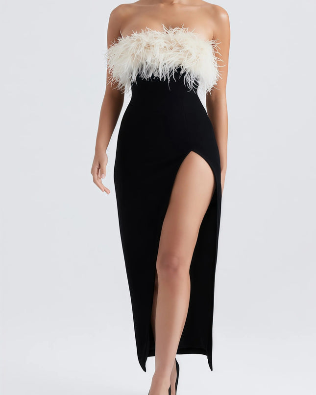 Ellery biologische midi-jurk met hoge split en veren
