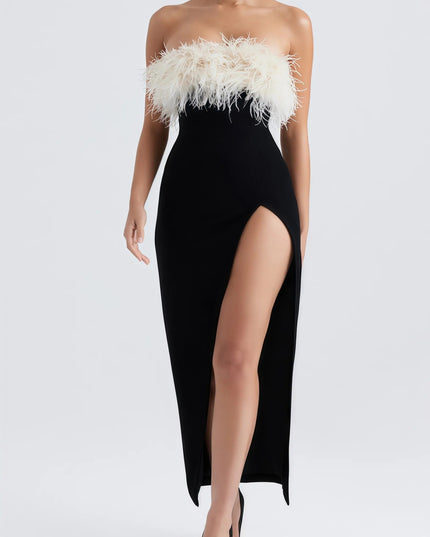 Ellery biologische midi-jurk met hoge split en veren