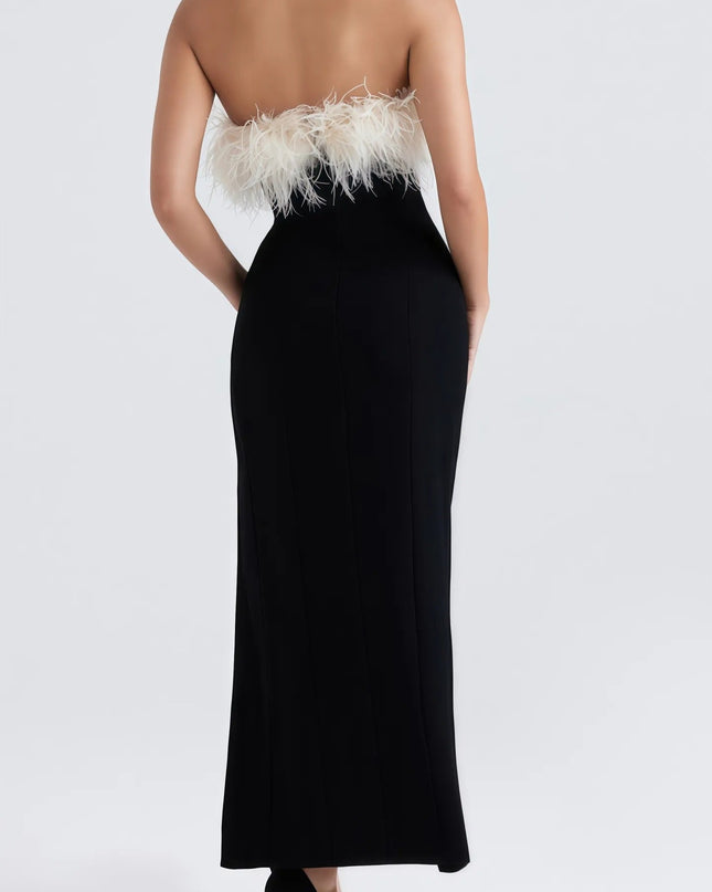 Ellery biologische midi-jurk met hoge split en veren