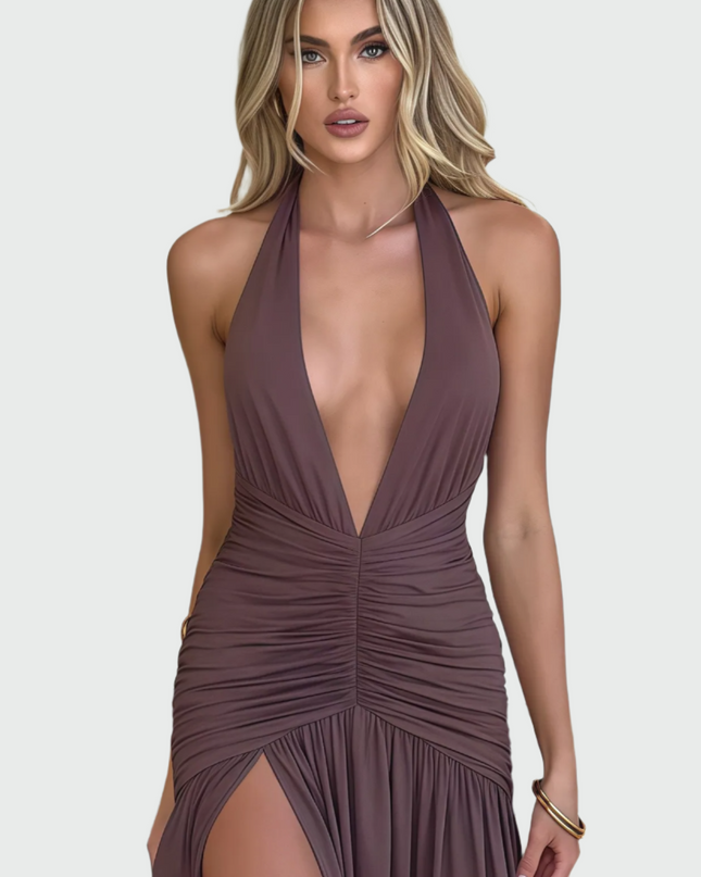Vanera mouwloze midi-jurk met halternek