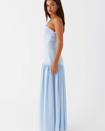 Blauwe strapless maxi-jurk