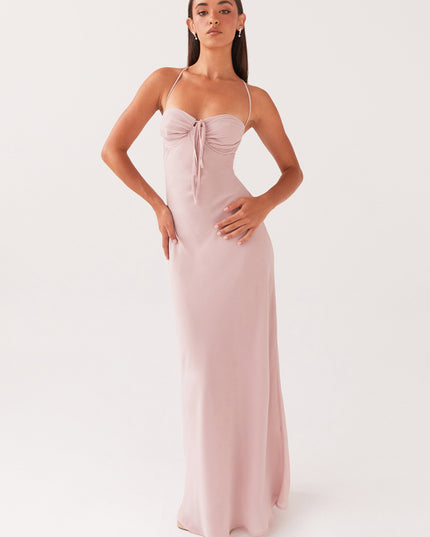 Mauve maxi-jurk met kant aan de achterkant