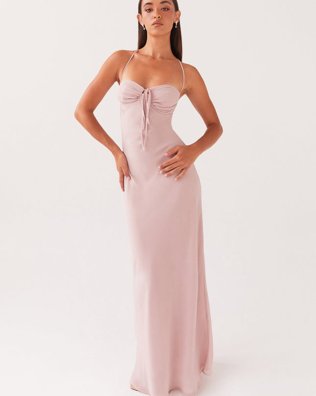 Mauve maxi-jurk met kant aan de achterkant