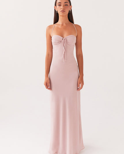 Mauve maxi-jurk met kant aan de achterkant