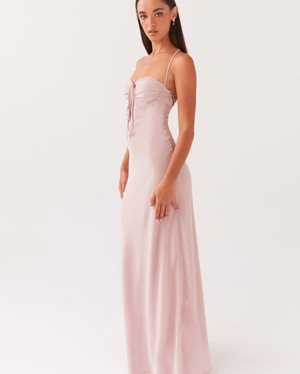 Mauve maxi-jurk met kant aan de achterkant