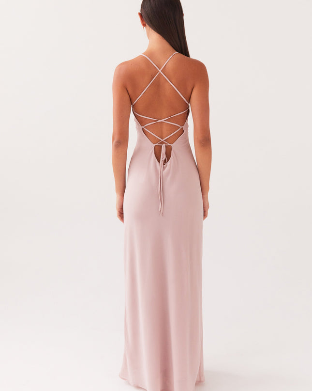 Mauve maxi-jurk met kant aan de achterkant