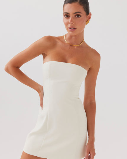 Witte ivoorkleurige Anastasia off-shoulder minijurk