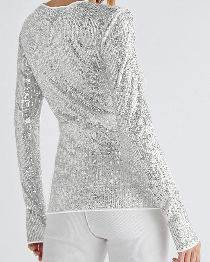 Glinsterend shirt met lange mouwen en ronde hals