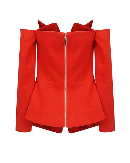 Rode elegante blazer met open schouders