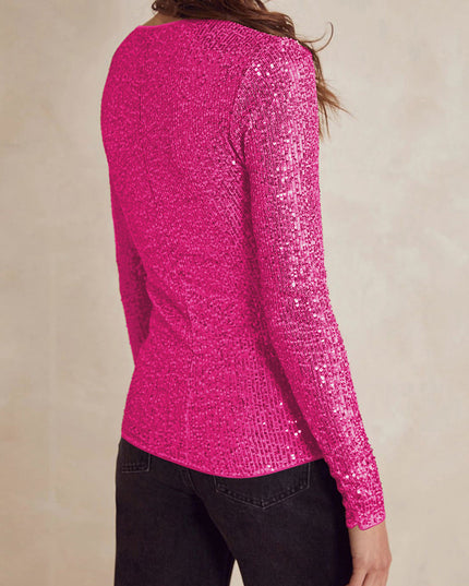 Glinsterend shirt met lange mouwen en ronde hals