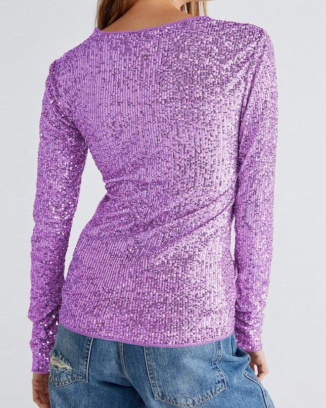 Glinsterend shirt met lange mouwen en ronde hals
