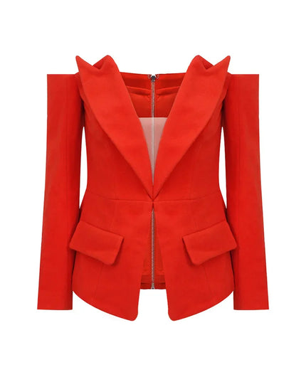Rode elegante blazer met open schouders