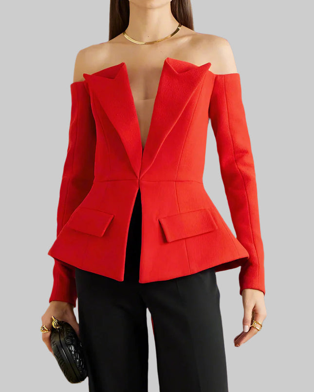 Rode elegante blazer met open schouders