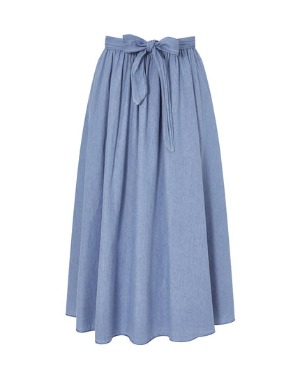 Lange rok in blauw met strik aan de voorkant