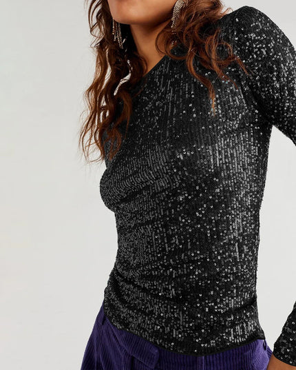 Glinsterend shirt met lange mouwen en ronde hals