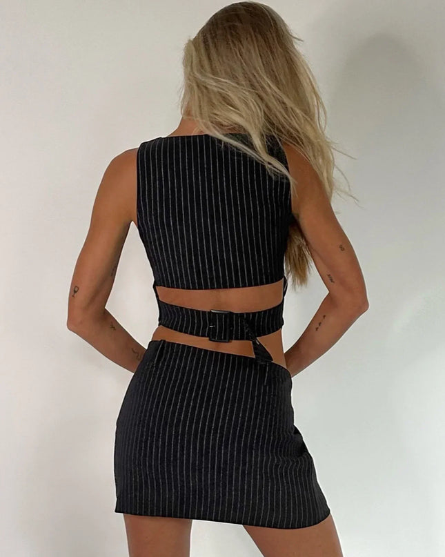 Elegant gestreept crop vest met minirok