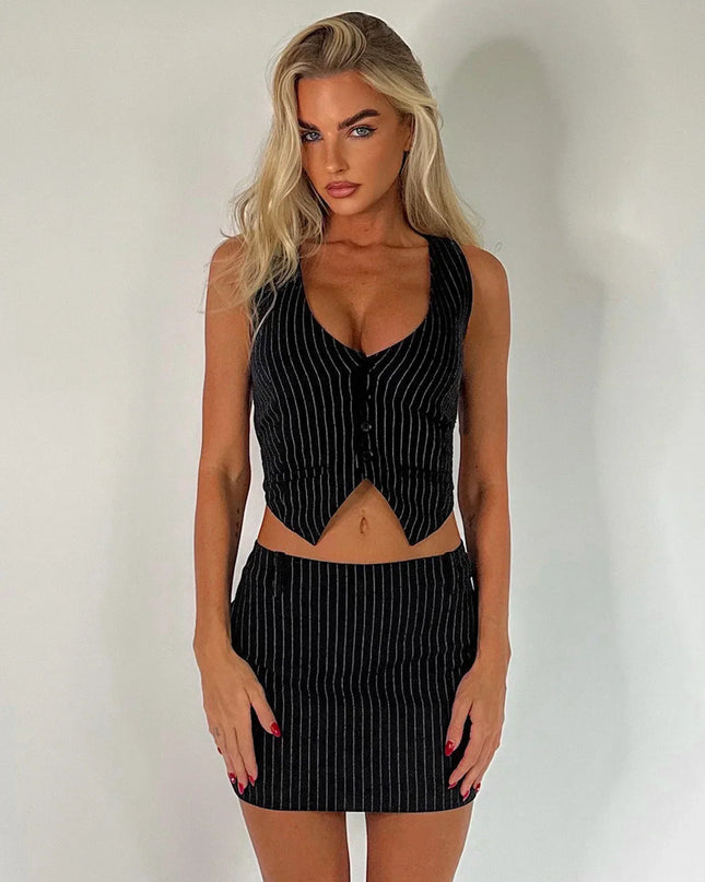 Elegant gestreept crop vest met minirok