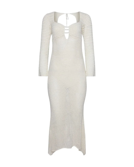 Luxe witte gebreide lange jurk