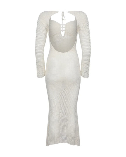 Luxe witte gebreide lange jurk