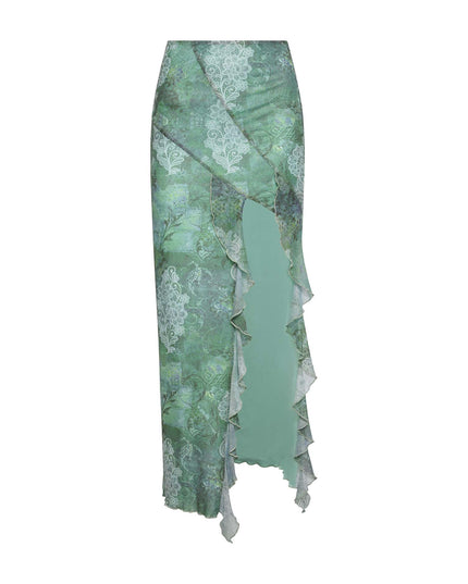 Groene bloemen crop top met rok
