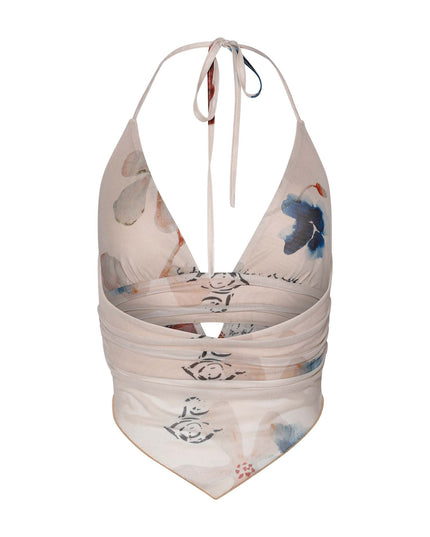 Beige top met bloemenprint en minirok