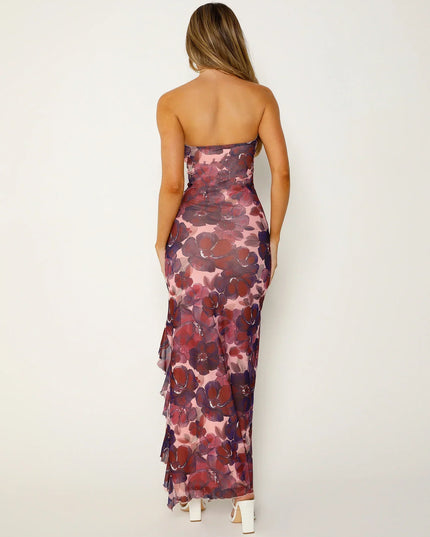 Strapless maxi-jurk met bloemenprint