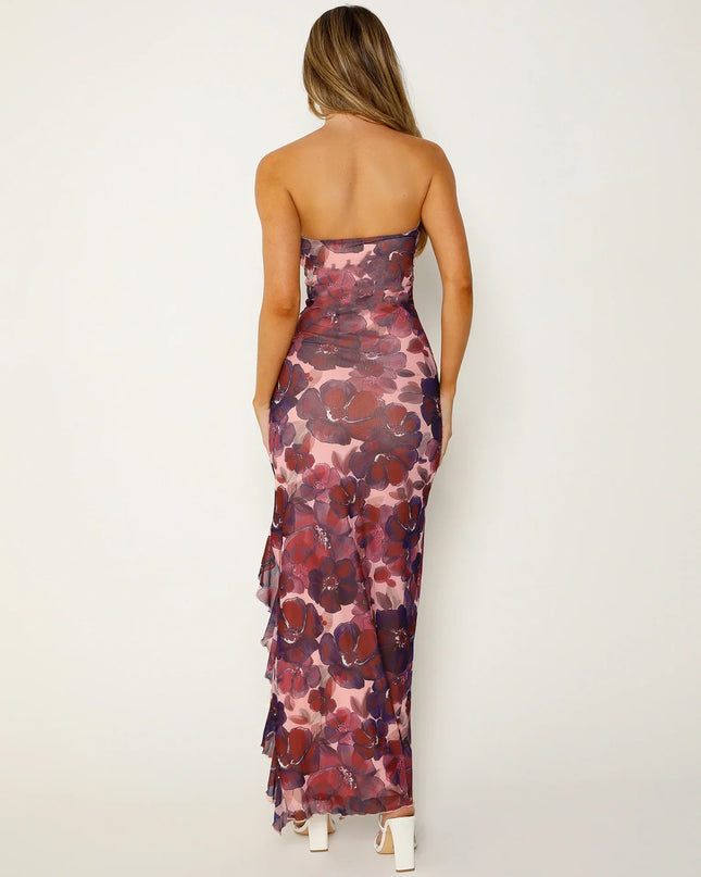Strapless maxi-jurk met bloemenprint