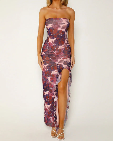 Strapless maxi-jurk met bloemenprint