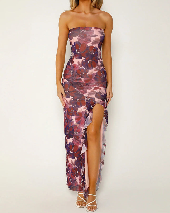 Strapless maxi-jurk met bloemenprint