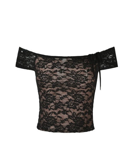 Off-shoulder top met bloementextuur