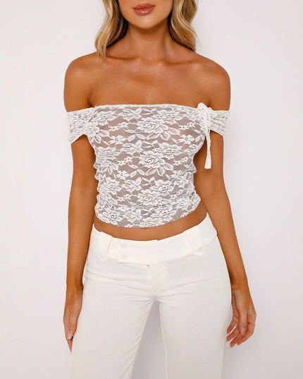 Off-shoulder top met bloementextuur