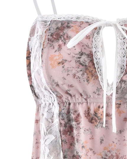 Mouwloze roze top met bloemenprint en maxi-rok