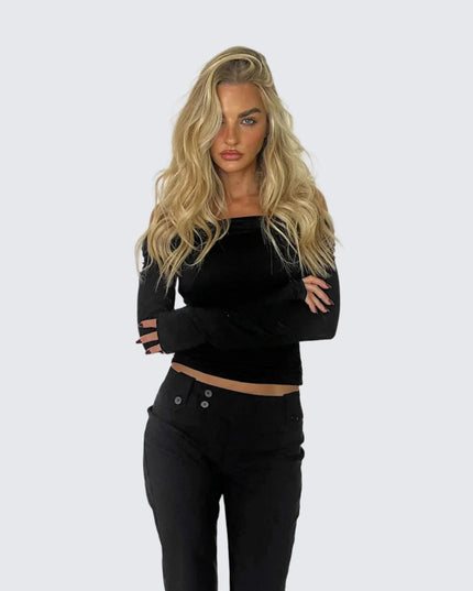 Stijlvolle top met off-shoulder patroon en uitsparing aan de achterkant