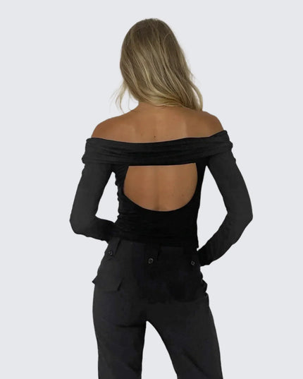 Stijlvolle top met off-shoulder patroon en uitsparing aan de achterkant