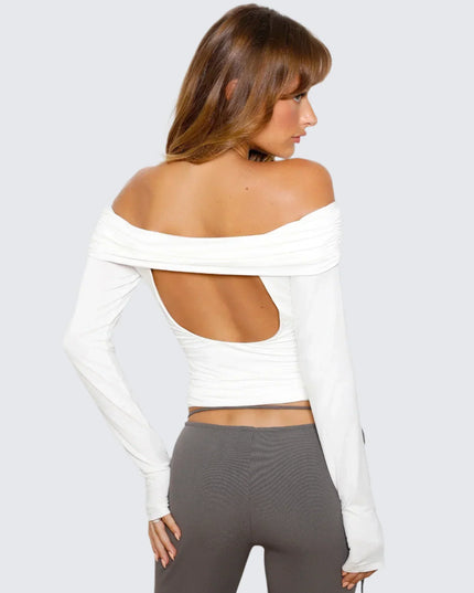 Stijlvolle top met off-shoulder patroon en uitsparing aan de achterkant